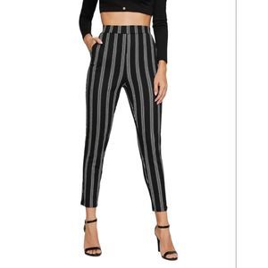 SHEIN Black Striped Crop Pants Sz Large Work Office Ankle Dress